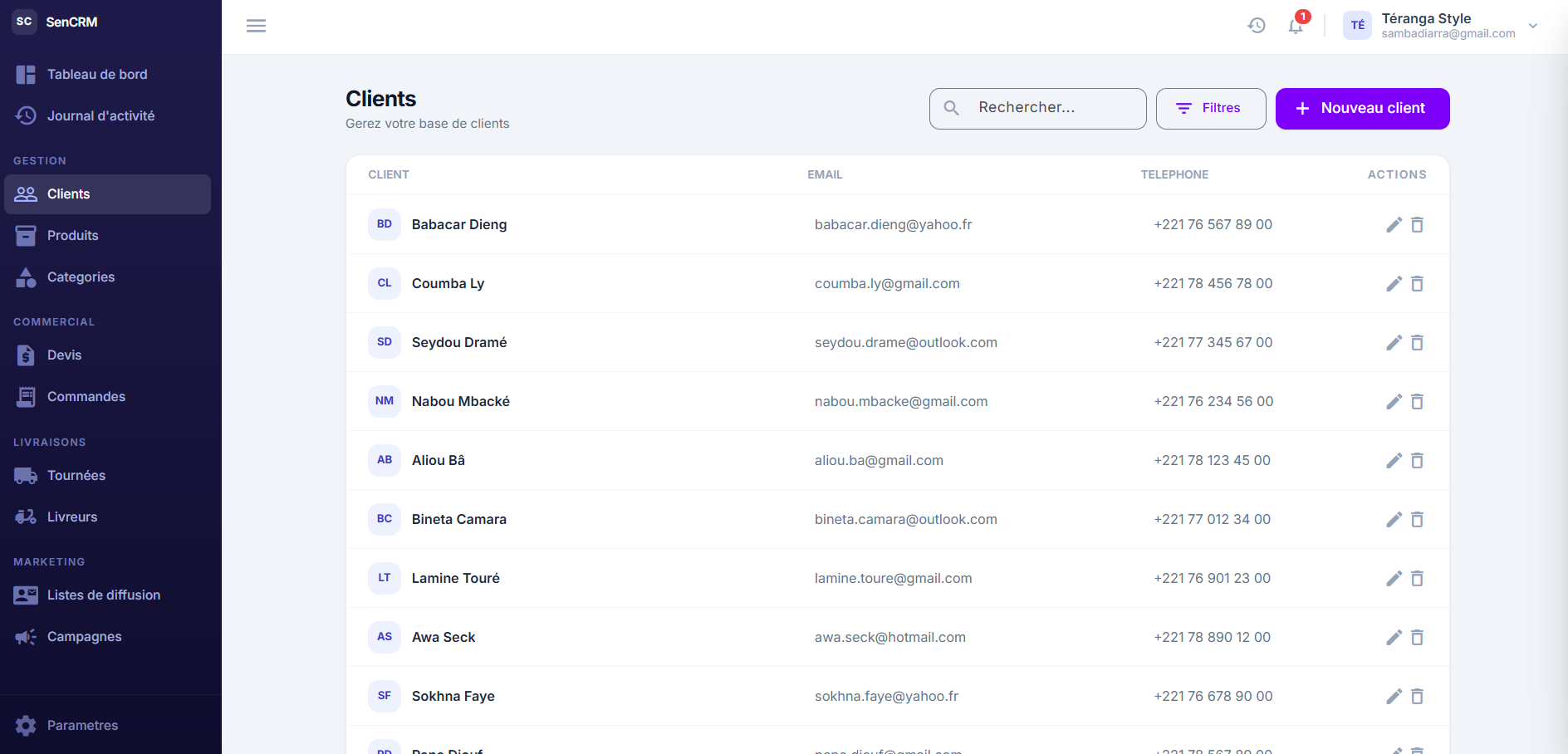 Liste des clients